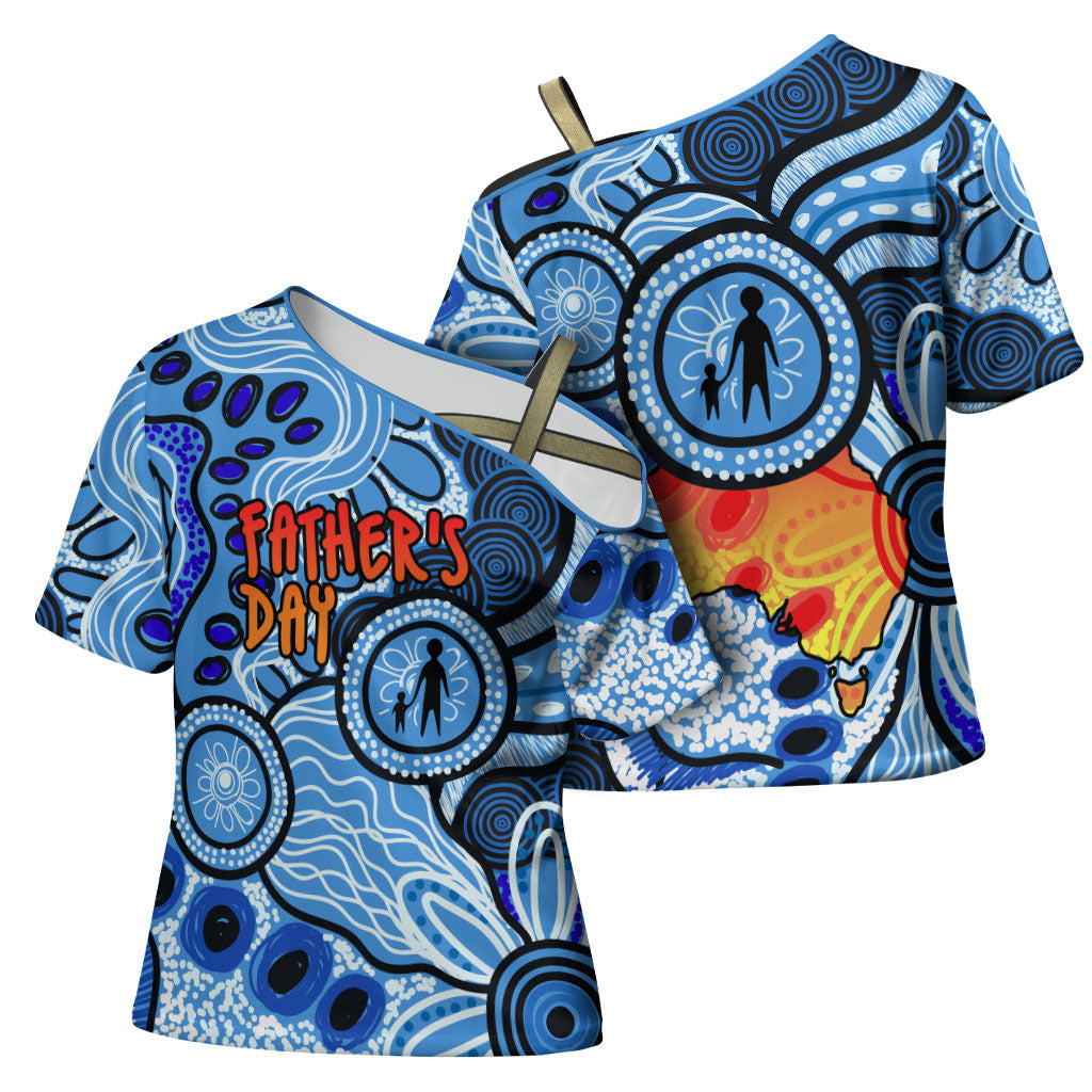 Australia Aboriginal Fathers Day Cross Shoulder Shirt Indigenous Dot Art Pattern - Parent Child