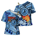 Australia Aboriginal Fathers Day Cross Shoulder Shirt Indigenous Dot Art Pattern - Parent Child