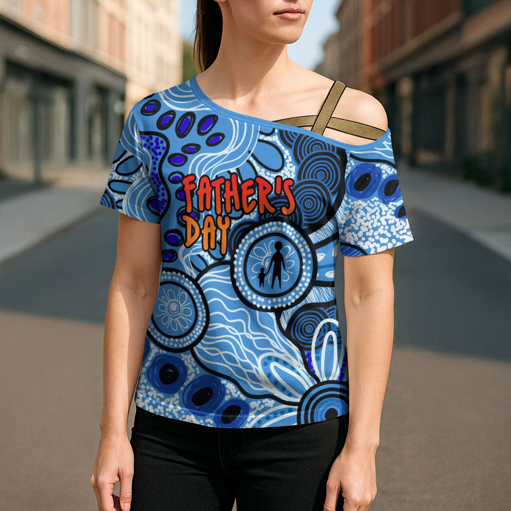 Australia Aboriginal Fathers Day Cross Shoulder Shirt Indigenous Dot Art Pattern - Parent Child