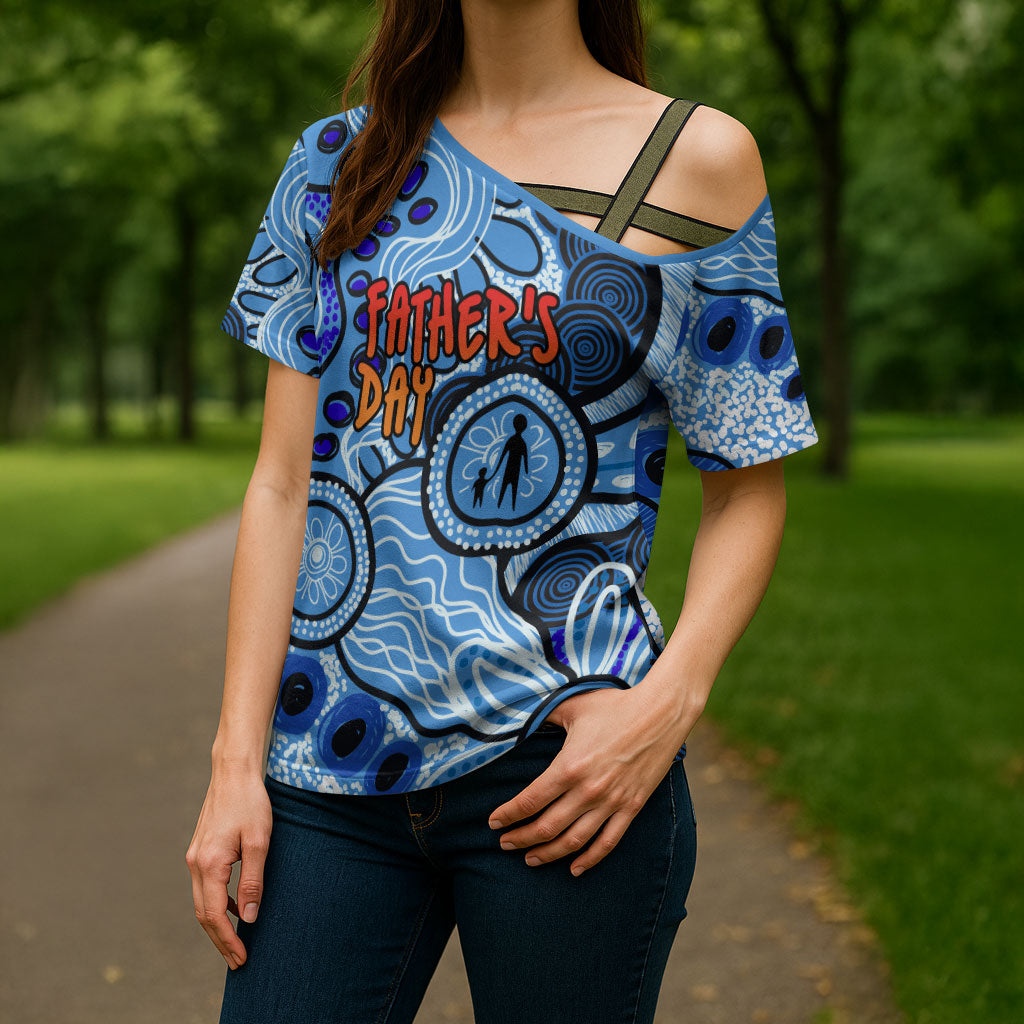 Australia Aboriginal Fathers Day Cross Shoulder Shirt Indigenous Dot Art Pattern - Parent Child