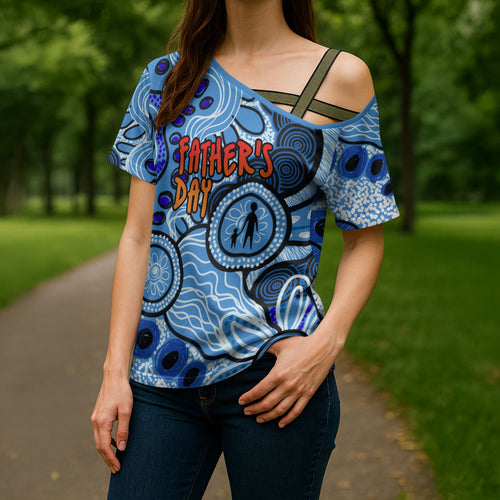 Australia Aboriginal Fathers Day Cross Shoulder Shirt Indigenous Dot Art Pattern - Parent Child