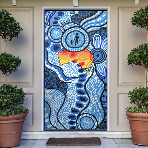 Australia Aboriginal Fathers Day Door Cover Indigenous Dot Art Pattern - Parent Child
