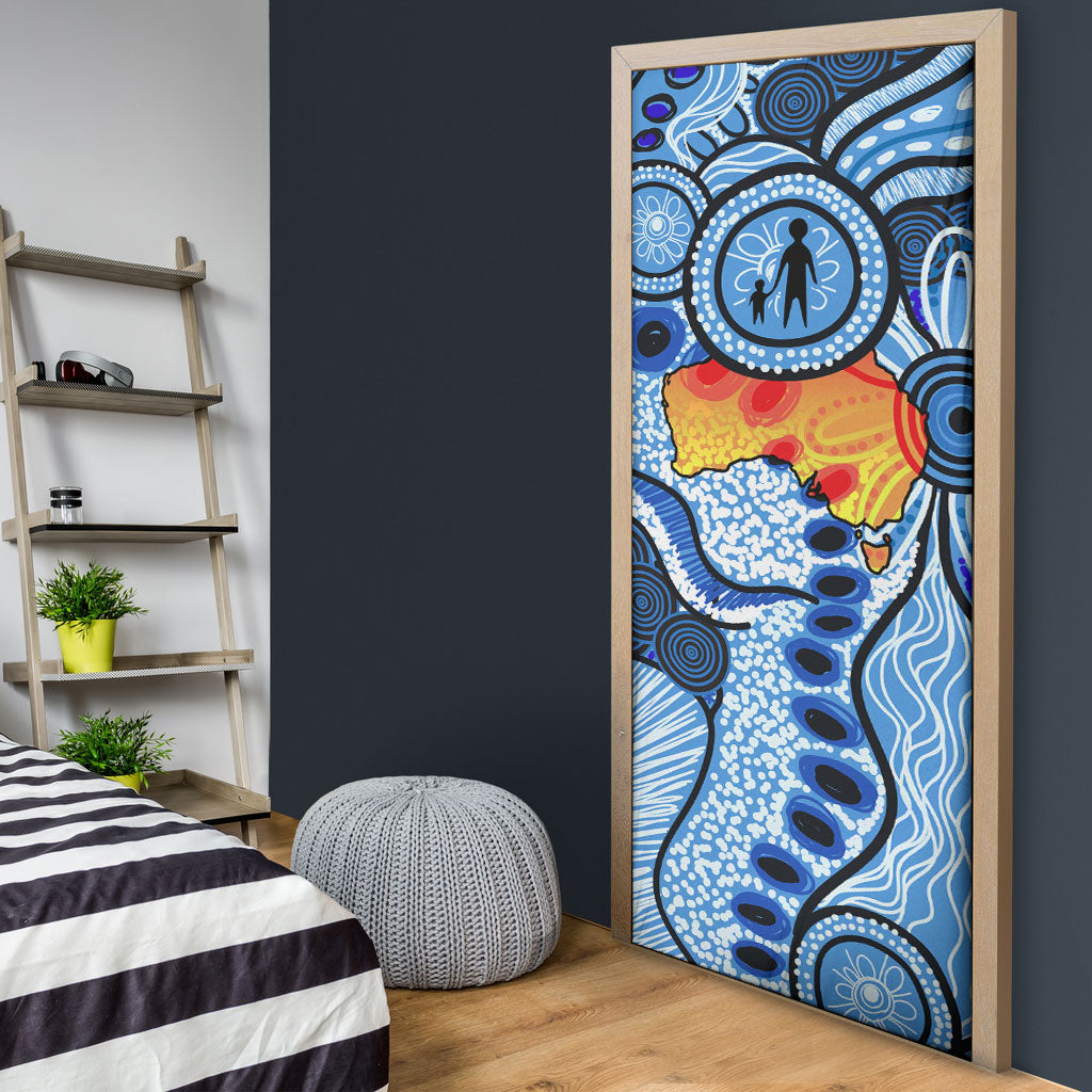 Australia Aboriginal Fathers Day Door Cover Indigenous Dot Art Pattern - Parent Child