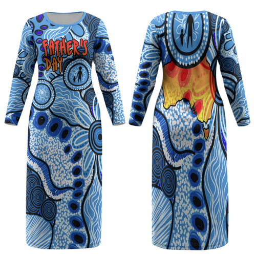 Australia Aboriginal Fathers Day Family Matching Long Sleeve Bodycon Dress and Hawaiian Shirt Indigenous Dot Art Pattern - Parent Child