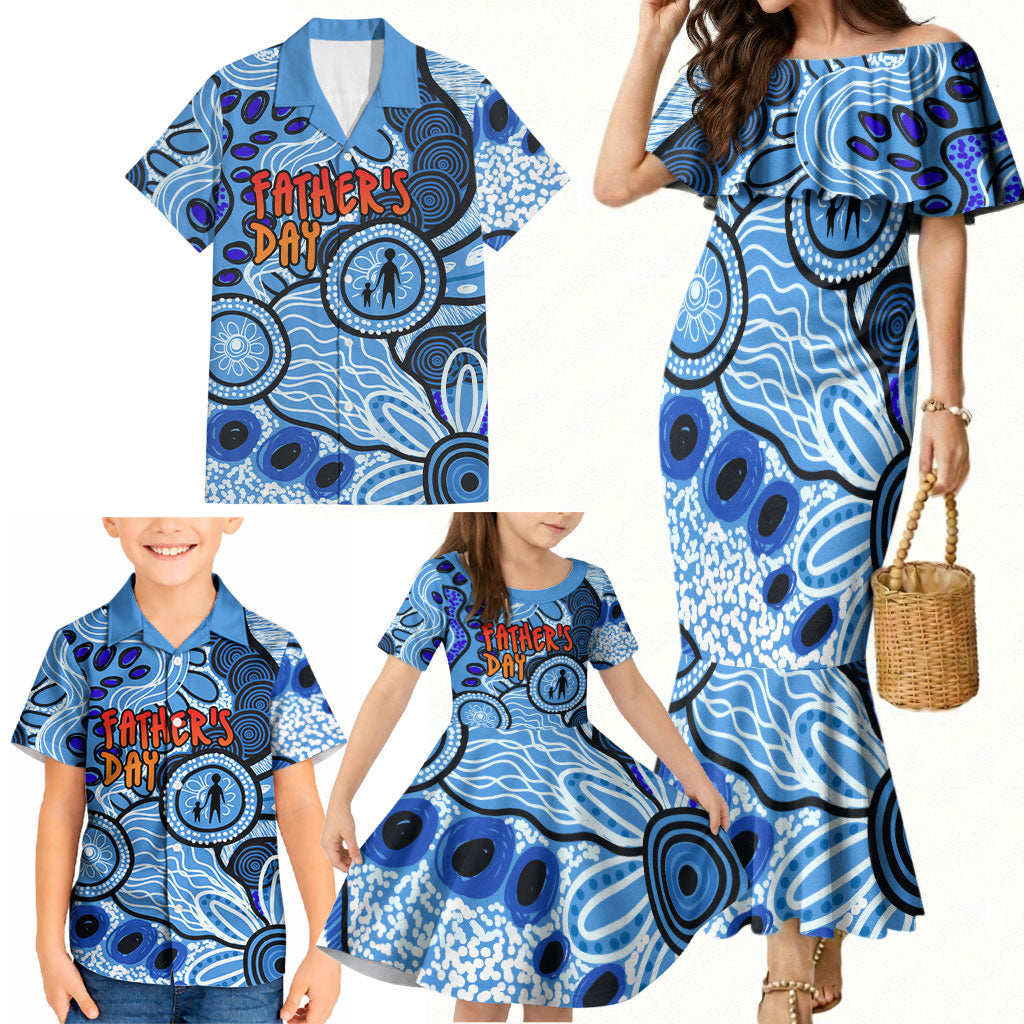Australia Aboriginal Fathers Day Family Matching Mermaid Dress and Hawaiian Shirt Indigenous Dot Art Pattern - Parent Child
