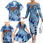 Australia Aboriginal Fathers Day Family Matching Off The Shoulder Long Sleeve Dress and Hawaiian Shirt Indigenous Dot Art Pattern - Parent Child