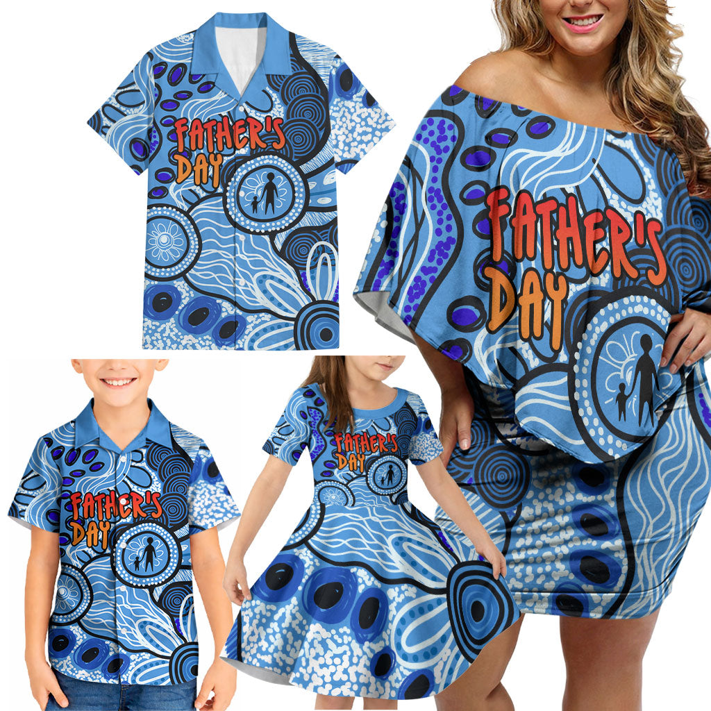 Australia Aboriginal Fathers Day Family Matching Off Shoulder Short Dress and Hawaiian Shirt Indigenous Dot Art Pattern - Parent Child