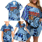 Australia Aboriginal Fathers Day Family Matching Off Shoulder Short Dress and Hawaiian Shirt Indigenous Dot Art Pattern - Parent Child