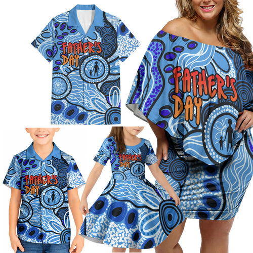 Australia Aboriginal Fathers Day Family Matching Off Shoulder Short Dress and Hawaiian Shirt Indigenous Dot Art Pattern - Parent Child