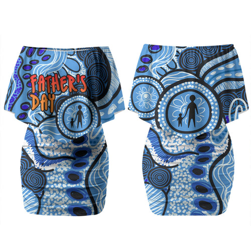 Australia Aboriginal Fathers Day Family Matching Off Shoulder Short Dress and Hawaiian Shirt Indigenous Dot Art Pattern - Parent Child
