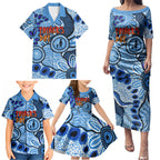 Australia Aboriginal Fathers Day Family Matching Puletasi and Hawaiian Shirt Indigenous Dot Art Pattern - Parent Child