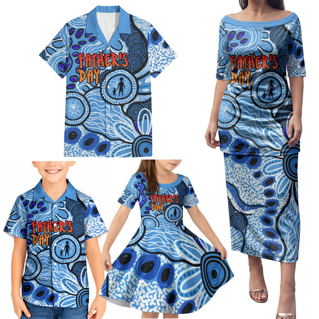 Australia Aboriginal Fathers Day Family Matching Puletasi and Hawaiian Shirt Indigenous Dot Art Pattern - Parent Child