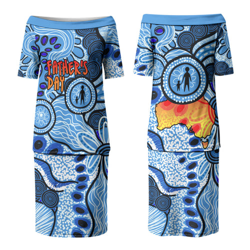 Australia Aboriginal Fathers Day Family Matching Puletasi and Hawaiian Shirt Indigenous Dot Art Pattern - Parent Child