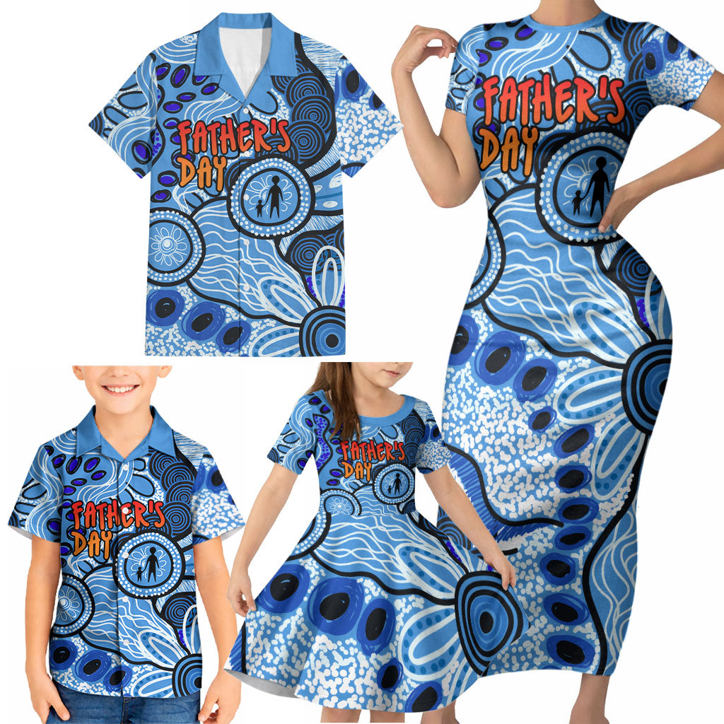 Australia Aboriginal Fathers Day Family Matching Short Sleeve Bodycon Dress and Hawaiian Shirt Indigenous Dot Art Pattern - Parent Child