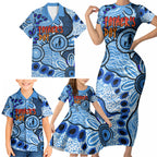 Australia Aboriginal Fathers Day Family Matching Short Sleeve Bodycon Dress and Hawaiian Shirt Indigenous Dot Art Pattern - Parent Child