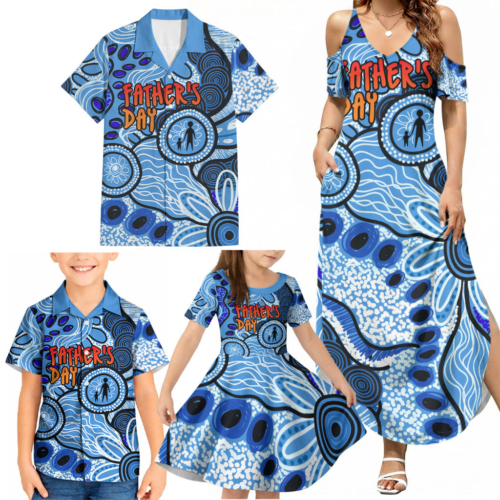 Australia Aboriginal Fathers Day Family Matching Summer Maxi Dress and Hawaiian Shirt Indigenous Dot Art Pattern - Parent Child