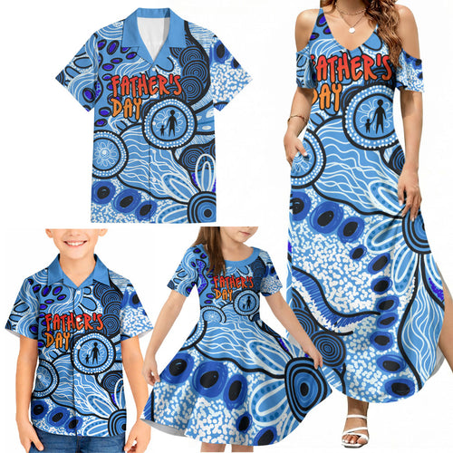 Australia Aboriginal Fathers Day Family Matching Summer Maxi Dress and Hawaiian Shirt Indigenous Dot Art Pattern - Parent Child