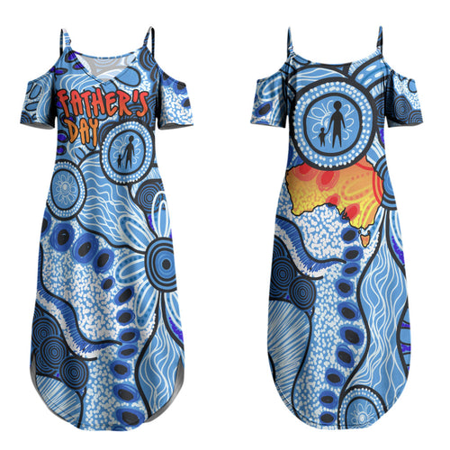 Australia Aboriginal Fathers Day Family Matching Summer Maxi Dress and Hawaiian Shirt Indigenous Dot Art Pattern - Parent Child