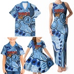 Australia Aboriginal Fathers Day Family Matching Tank Maxi Dress and Hawaiian Shirt Indigenous Dot Art Pattern - Parent Child