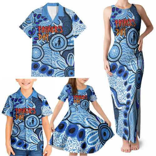 Australia Aboriginal Fathers Day Family Matching Tank Maxi Dress and Hawaiian Shirt Indigenous Dot Art Pattern - Parent Child