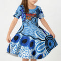 Australia Aboriginal Fathers Day Kid Short Sleeve Dress Indigenous Dot Art Pattern - Parent Child