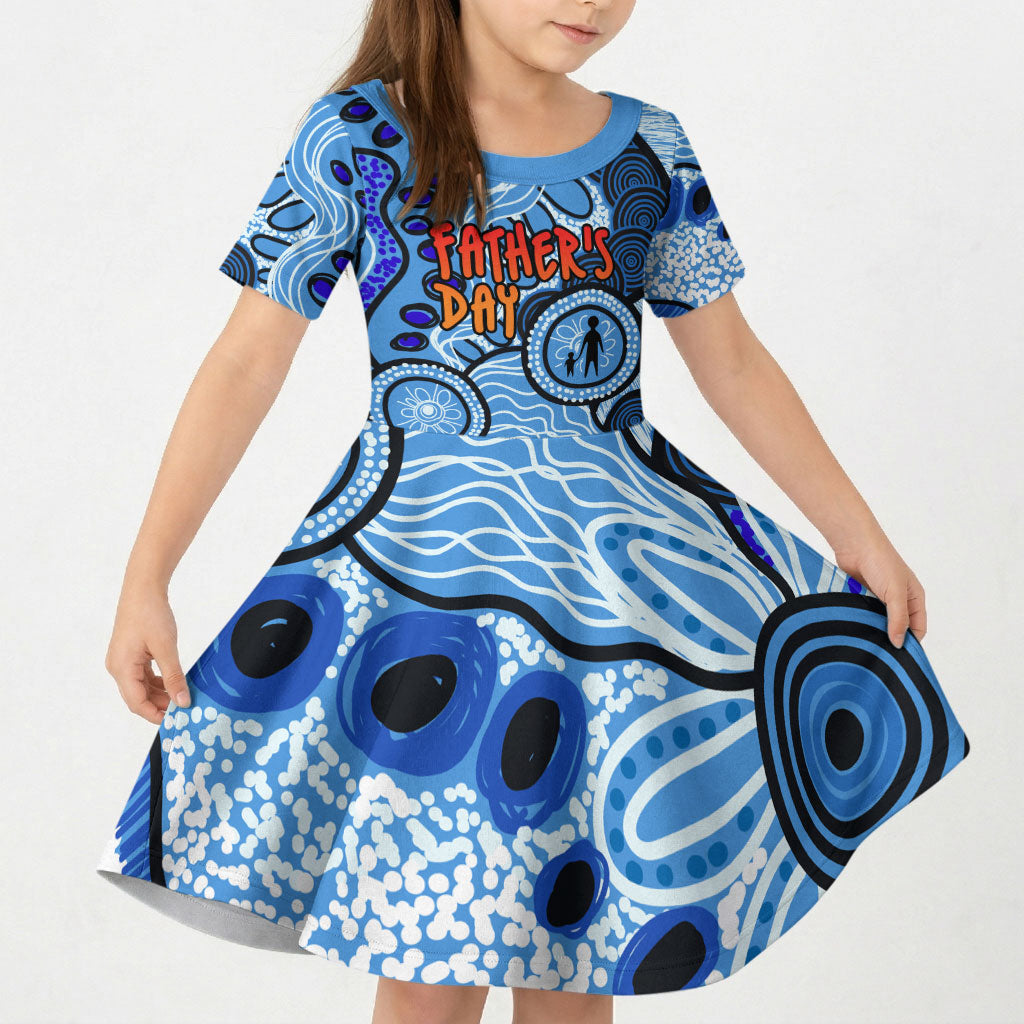 Australia Aboriginal Fathers Day Kid Short Sleeve Dress Indigenous Dot Art Pattern - Parent Child