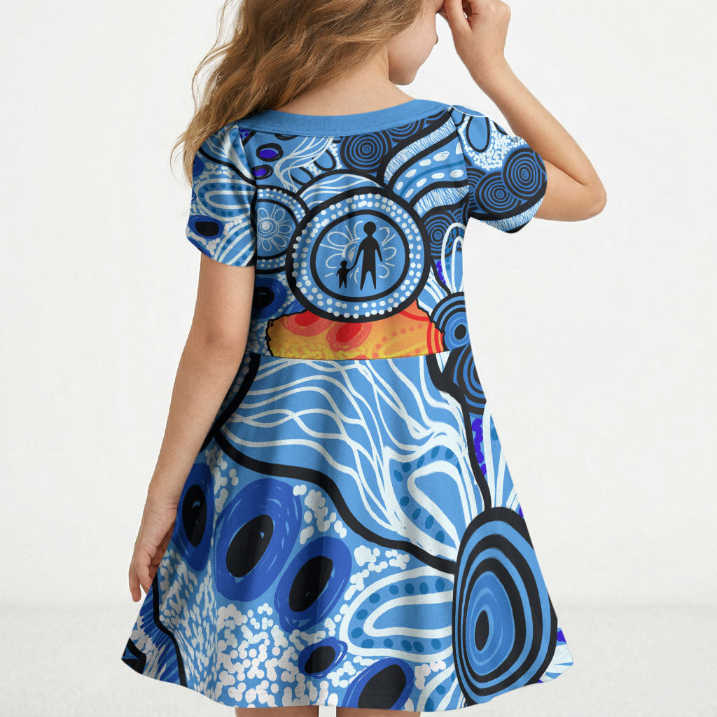 Australia Aboriginal Fathers Day Kid Short Sleeve Dress Indigenous Dot Art Pattern - Parent Child