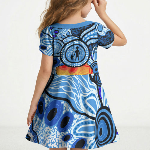 Australia Aboriginal Fathers Day Kid Short Sleeve Dress Indigenous Dot Art Pattern - Parent Child