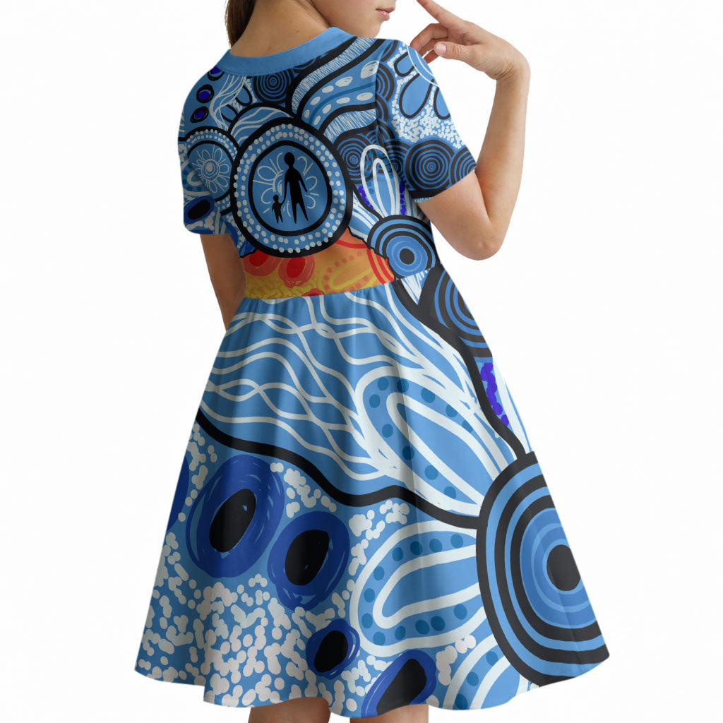Australia Aboriginal Fathers Day Kid Short Sleeve Dress Indigenous Dot Art Pattern - Parent Child