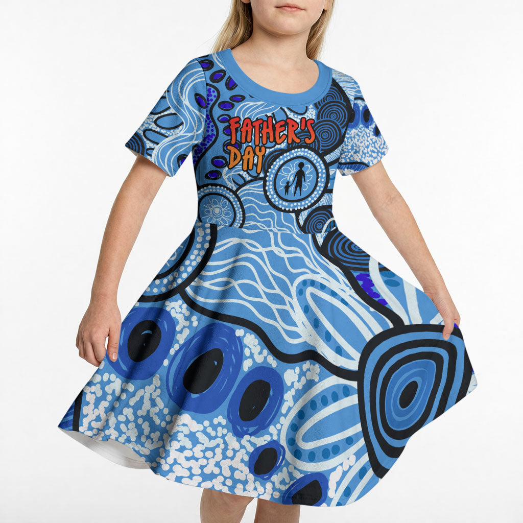 Australia Aboriginal Fathers Day Kid Short Sleeve Dress Indigenous Dot Art Pattern - Parent Child