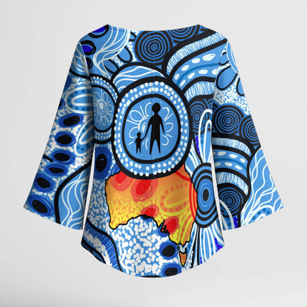 Australia Aboriginal Fathers Day Kimono Sleeve Blouse Indigenous Dot Art Pattern - Parent Child