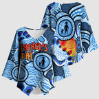 Australia Aboriginal Fathers Day Kimono Sleeve Blouse Indigenous Dot Art Pattern - Parent Child