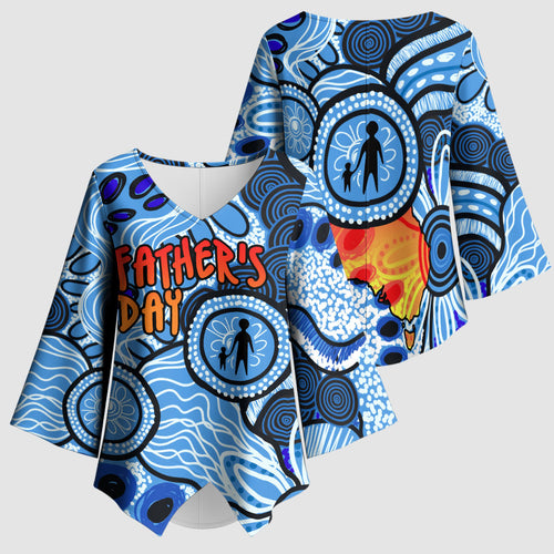 Australia Aboriginal Fathers Day Kimono Sleeve Blouse Indigenous Dot Art Pattern - Parent Child