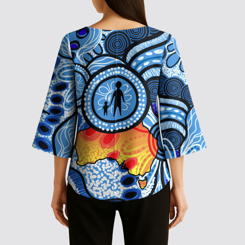 Australia Aboriginal Fathers Day Kimono Sleeve Blouse Indigenous Dot Art Pattern - Parent Child