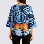 Australia Aboriginal Fathers Day Kimono Sleeve Blouse Indigenous Dot Art Pattern - Parent Child