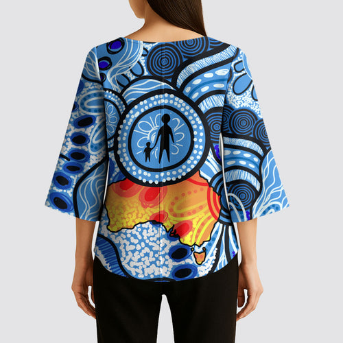 Australia Aboriginal Fathers Day Kimono Sleeve Blouse Indigenous Dot Art Pattern - Parent Child