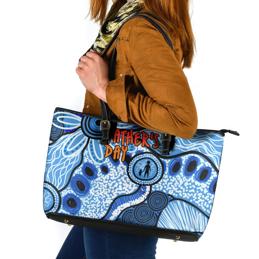 Australia Aboriginal Fathers Day Leather Tote Bag Indigenous Dot Art Pattern - Parent Child