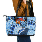 Australia Aboriginal Fathers Day Leather Tote Bag Indigenous Dot Art Pattern - Parent Child