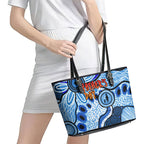 Australia Aboriginal Fathers Day Leather Tote Bag Indigenous Dot Art Pattern - Parent Child