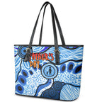 Australia Aboriginal Fathers Day Leather Tote Bag Indigenous Dot Art Pattern - Parent Child