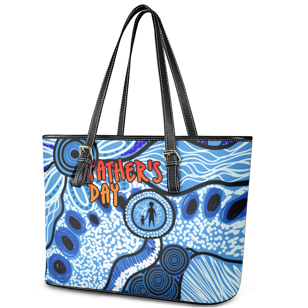 Australia Aboriginal Fathers Day Leather Tote Bag Indigenous Dot Art Pattern - Parent Child