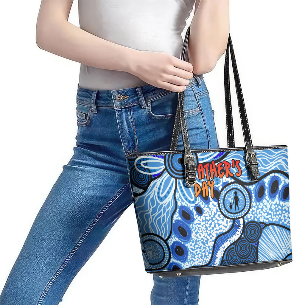 Australia Aboriginal Fathers Day Leather Tote Bag Indigenous Dot Art Pattern - Parent Child