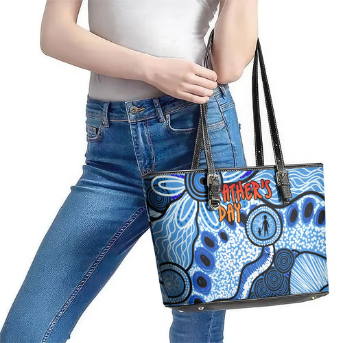 Australia Aboriginal Fathers Day Leather Tote Bag Indigenous Dot Art Pattern - Parent Child