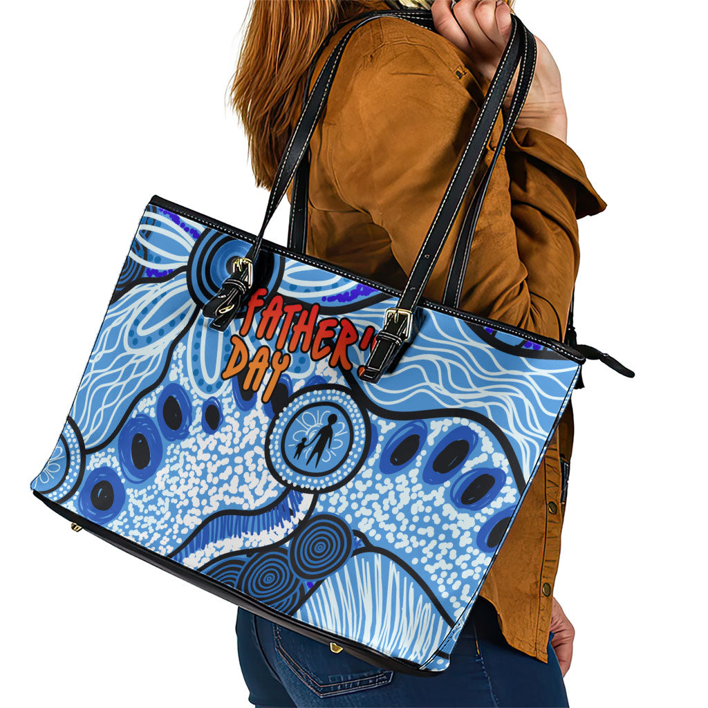 Australia Aboriginal Fathers Day Leather Tote Bag Indigenous Dot Art Pattern - Parent Child