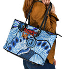 Australia Aboriginal Fathers Day Leather Tote Bag Indigenous Dot Art Pattern - Parent Child