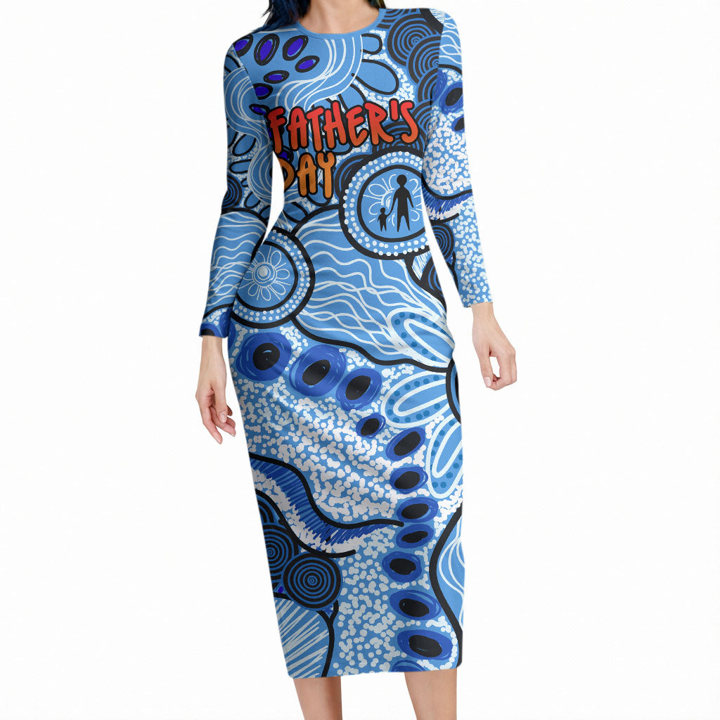 Australia Aboriginal Fathers Day Long Sleeve Bodycon Dress Indigenous Dot Art Pattern - Parent Child