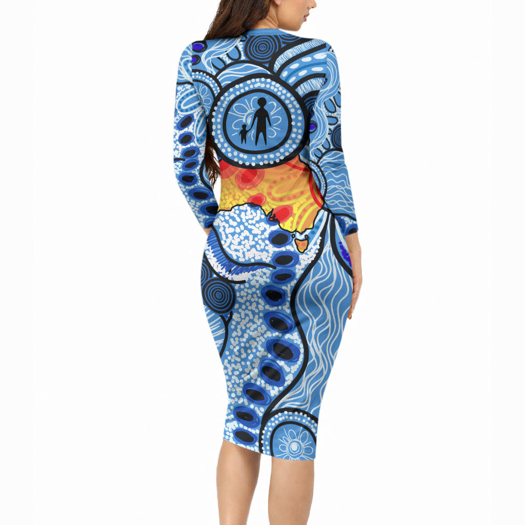 Australia Aboriginal Fathers Day Long Sleeve Bodycon Dress Indigenous Dot Art Pattern - Parent Child