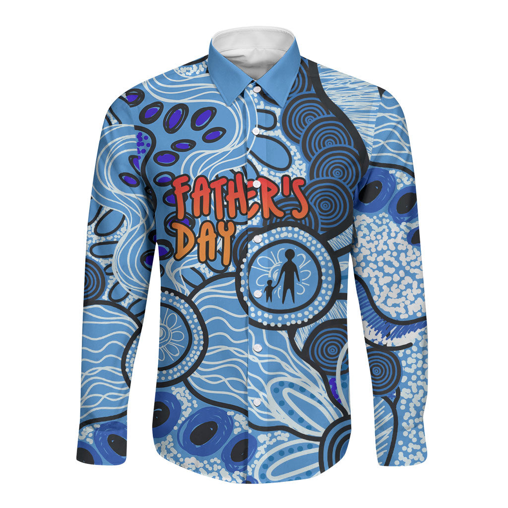 Australia Aboriginal Fathers Day Long Sleeve Button Shirt Indigenous Dot Art Pattern - Parent Child