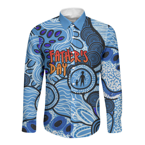Australia Aboriginal Fathers Day Long Sleeve Button Shirt Indigenous Dot Art Pattern - Parent Child