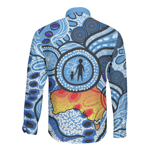 Australia Aboriginal Fathers Day Long Sleeve Button Shirt Indigenous Dot Art Pattern - Parent Child